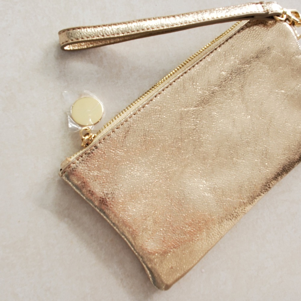 Moda‎ Luxe Womens Metallic Gold Textured Faux Leather Wristlet Clutch Bag